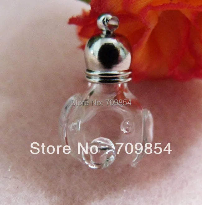 Pig-shaped Glass Rice Vial Pendant + Cap, 50pcs