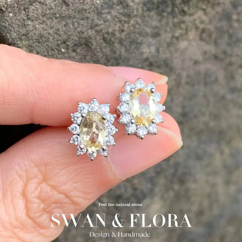 5*3MM Citrine Stud Earrings 925 Silver Vintage Gift Jewelry