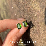 Natural Diopside Stud Earrings 925 Sterling Silver Vintage Femme Gift Jewelry