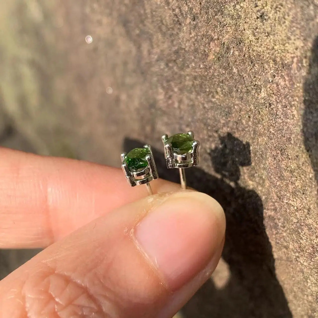 Natural Diopside Stud Earrings 925 Sterling Silver Vintage Femme Gift Jewelry