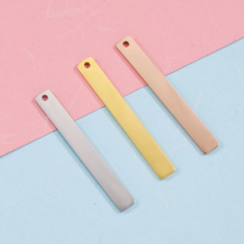 20pc Stainless Steel Rectangle Charm Mirror Polish DIY Blank Tag Engrave Name