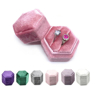 Hexagon Velvet Ring Box Vintage Double Ring Jewelry Storage Box