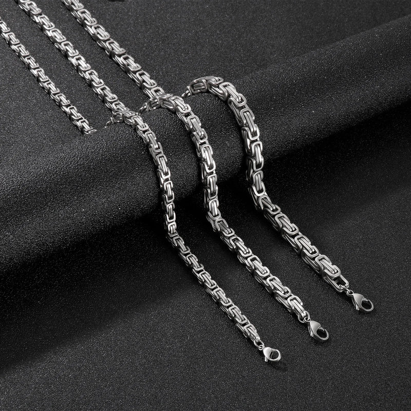 Metal King Chain Necklace Bracelet Set Stainless Steel Choker Necklaces