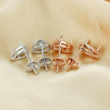 Rose Plated 925 Silver Trillion Stud Earrings Settings