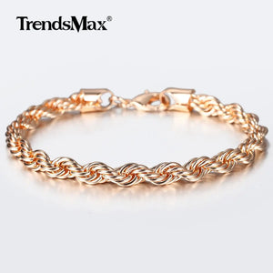 Rose Wave Twisted Rope Link Chain Bracelet for Women Men