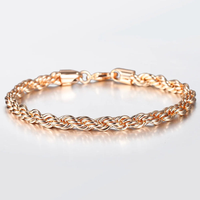 Rose Wave Twisted Rope Link Chain Bracelet for Women Men
