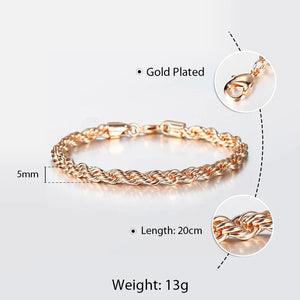 5/6mm 585 Rose Twisted Rope Chain Bracelet for Women Men