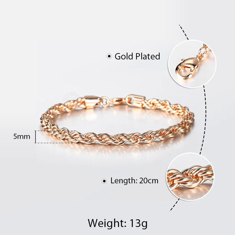 5/6mm 585 Rose Twisted Rope Chain Bracelet for Women Men