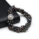 5-6mm Natural Pearl Bracelet Three Layer Bracelets Round Pearls Beaded Bangles