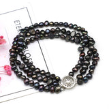 5-6mm Natural Pearl Bracelet Three Layer Bracelets Round Pearls Beaded Bangles