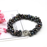 5-6mm Natural Pearl Bracelet Three Layer Bracelets Round Pearls Beaded Bangles