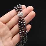 5-6mm Natural Pearl Bracelet Three Layer Bracelets Round Pearls Beaded Bangles