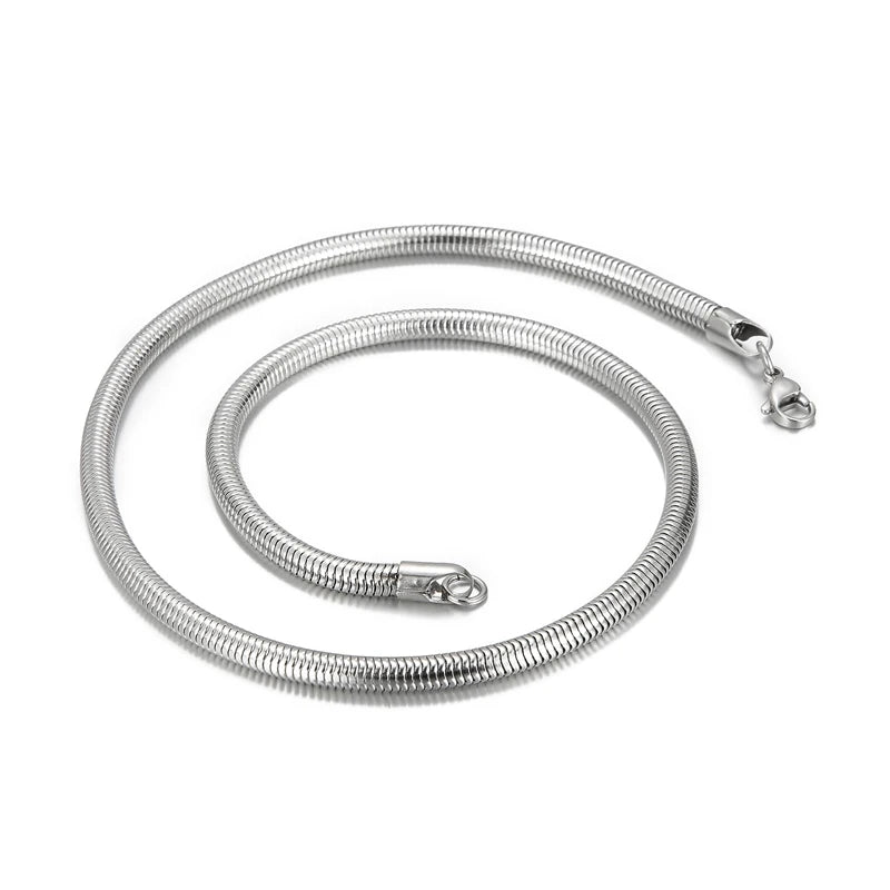 Stainless Steel Big Round Snake Chain Pendant Necklace For Men Women