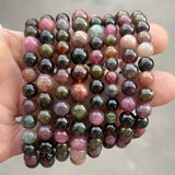 Natural Multicolor Tourmaline Bracelets Women Healing Elastic Bangles