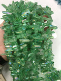 5-7mmx20-30mm Natural Green Quartz Wand Worry Stone Loose Beads Strand 15 inches