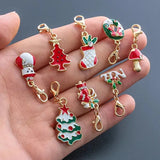 Mixed Enamel Christmas Keychains Lobster Clasp Charms Santa Snowflake Pendants