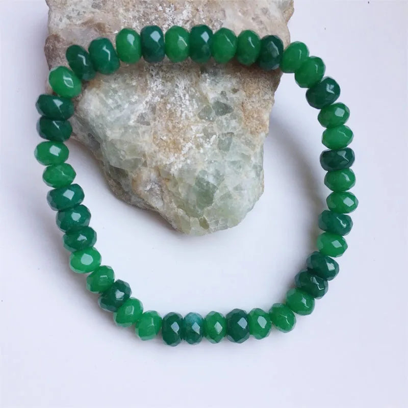 Vintage Green Emerald Jade Bracelet Natural Stone Jewelry