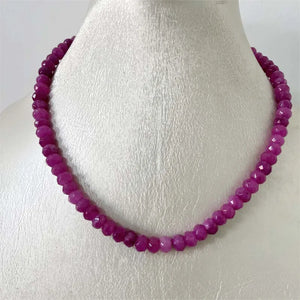 Faceted Rubellite Natural Stone Necklace Brazil Pink Red Bead Women Gemstone