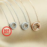 925 Sterling Silver CZ Stone Round Bezel Pendant with Chain