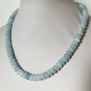 Aquamarine Jade Necklace Natural Stone Beads Women Gemstone Gift
