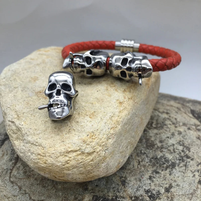 316L Stainless Steel Big Skull Bead for Charm Leather Bracelet DIY
