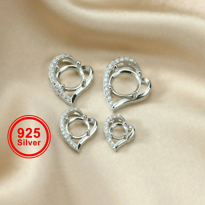Heart Shape CZ Stone 925 Silver Pendant Setting