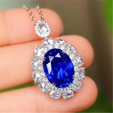 Crystal Sapphire Gemstone Flower Pendant Necklace for Women