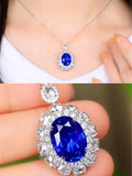 Crystal Sapphire Gemstone Flower Pendant Necklace for Women