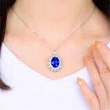 Crystal Sapphire Gemstone Flower Pendant Necklace for Women