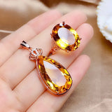 5 Carats Citrine Gemstone Diamond Crown Pendant Necklace 18k Rose Filled