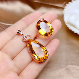 5 Carats Citrine Gemstone Diamond Crown Pendant Necklace 18k Rose Filled