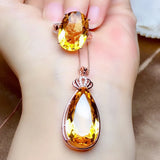 5 Carats Citrine Gemstone Diamond Crown Pendant Necklace 18k Rose Filled