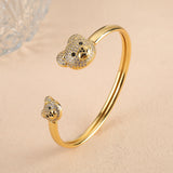 Zircon Bear Open Cuff Bangle Copper Plated Bracelet Charming Daily Wear Jewelry