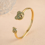 Zircon Bear Open Cuff Bangle Copper Plated Bracelet Charming Daily Wear Jewelry