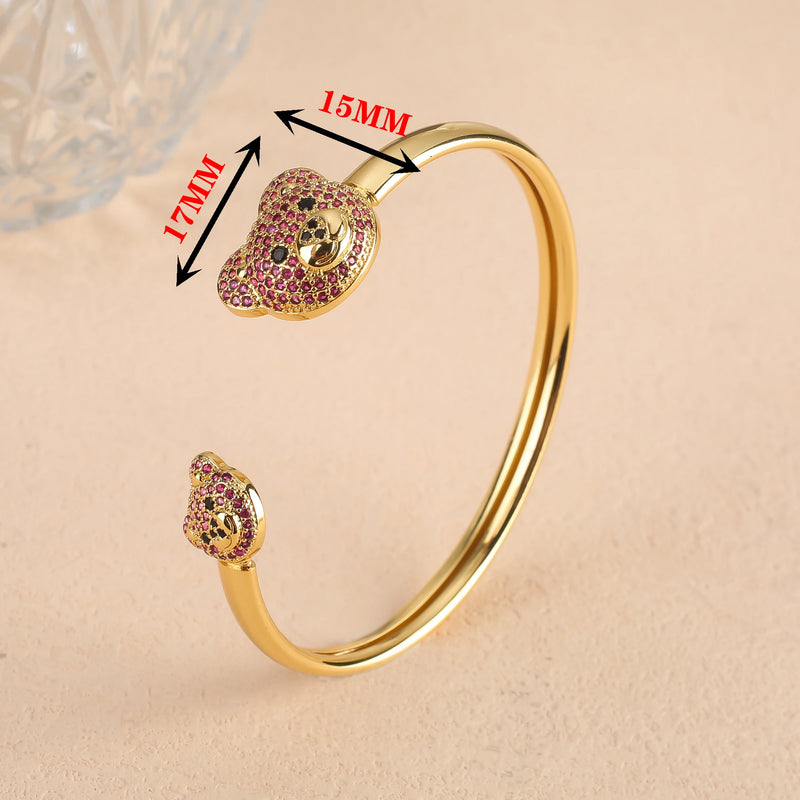 Zircon Bear Open Cuff Bangle Copper Plated Bracelet Charming Daily Wear Jewelry