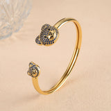 Zircon Bear Open Cuff Bangle Copper Plated Bracelet Charming Daily Wear Jewelry