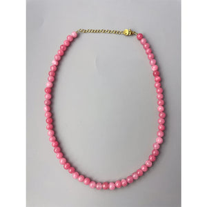 Pink Crystal Quartz Red Garnet Beaded Necklace for Women Jewelry Gift