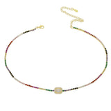 Micro Pave Rainbow Cz Square Charm Delicate Chain Necklace