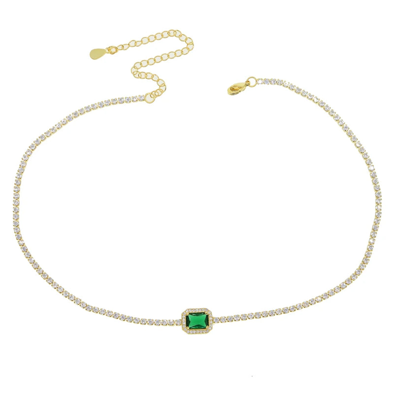 Micro Pave Rainbow Cz Square Charm Delicate Chain Necklace