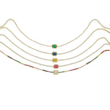 Micro Pave Rainbow Cz Square Charm Delicate Chain Necklace