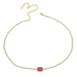 Micro Pave Rainbow Cz Square Charm Delicate Chain Necklace