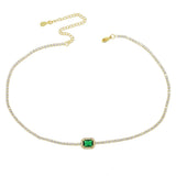 Micro Pave Rainbow Cz Square Charm Delicate Chain Necklace