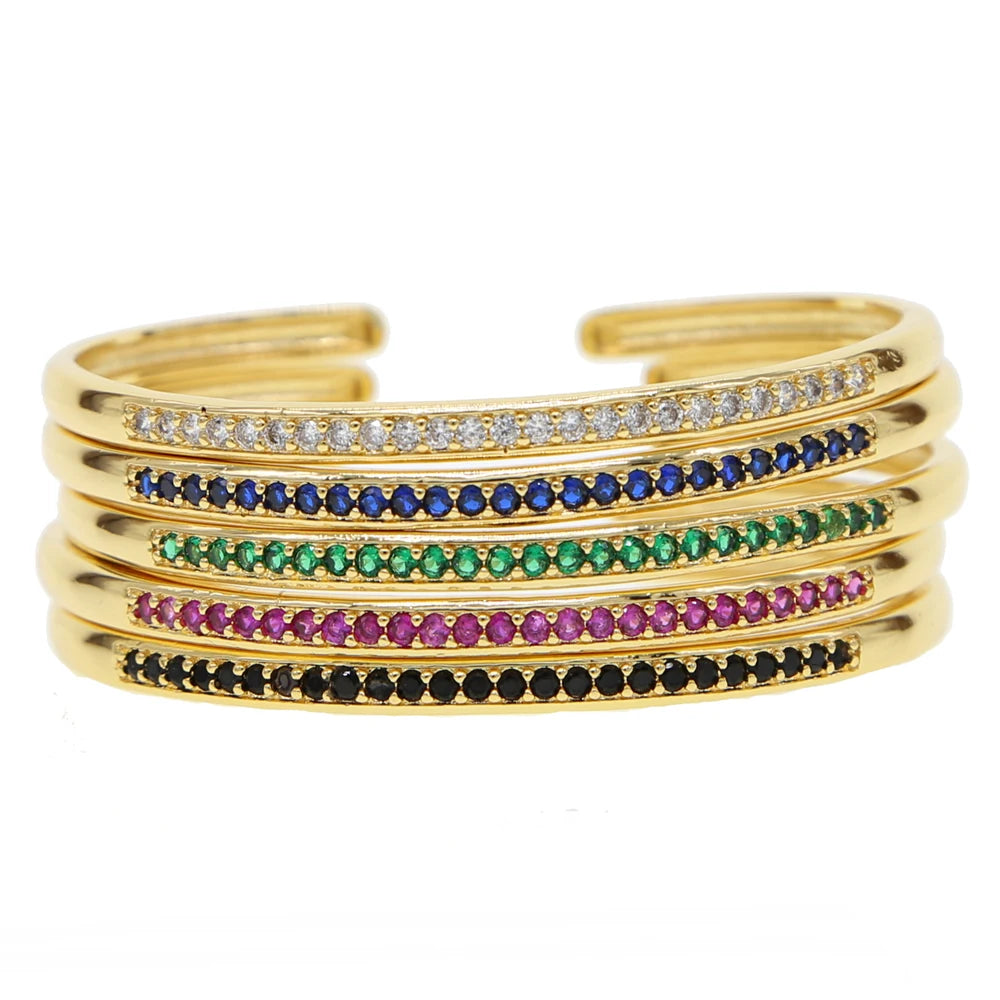 Colorful CZ Open Cuff Bangle for Women