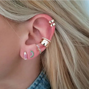 925 Sterling Silver Ear Cuff Earring Micro Pave Round Cz Circle Minimal Jewelry