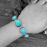Antique Silver Plated Oval Turquoise Bracelet Women Jewelry