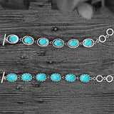 Antique Silver Plated Oval Turquoise Bracelet Women Jewelry