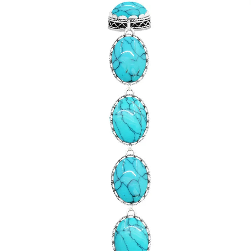 Antique Silver Plated Oval Turquoise Bracelet Women Jewelry