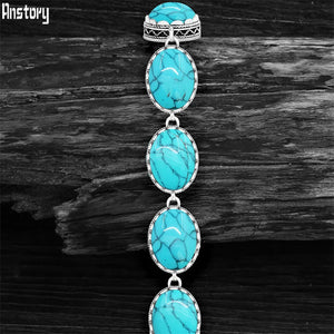 Antique Silver Plated Oval Turquoise Bracelet Women Jewelry