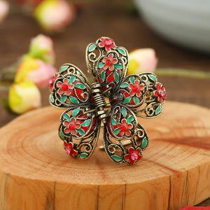 5 Colors Retro Painting Flower Hair Claw Vintage Metal Costume Hair Clips