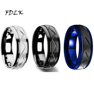 Men's Stainless Steel Groove Oblique Cut Ring